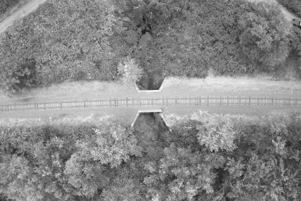 Railroad tracks. Hancock County, West Virginia (black & white)