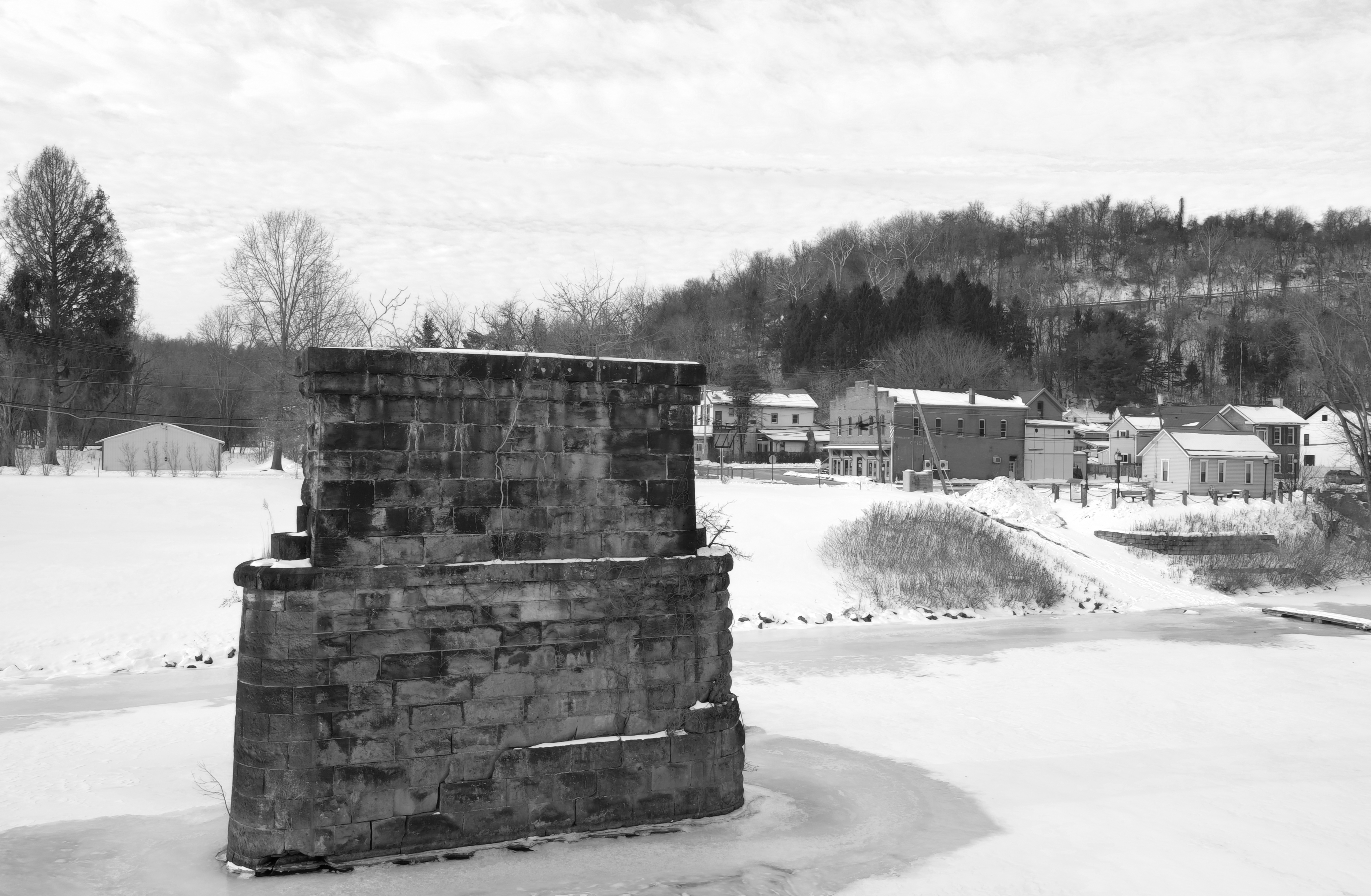 Historic bridge pier. Newell, Pennsylvania (black & white)