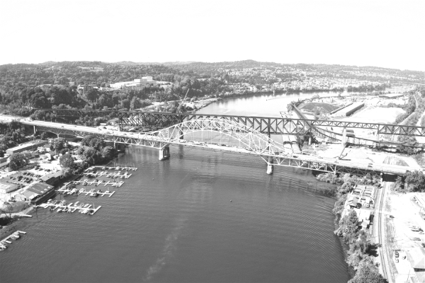 Monongahela River facing north. Speers, Pennsylvania (black & white)